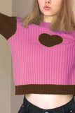 namcoverse Contrast Mock Neck Heart Graphic Ribbed Knit Tops