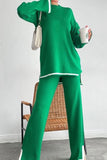 namcoverse Contrast Slit Knit Top Long Pants Suits