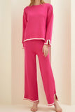 namcoverse Contrast Slit Knit Top Long Pants Suits