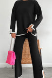 namcoverse Contrast Slit Knit Top Long Pants Suits