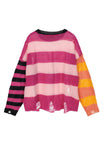 namcoverse Contrast Striped Patchwork Distressed Sweater