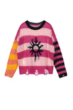 namcoverse Contrast Striped Patchwork Distressed Sweater