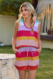 namcoverse Contrast Striped Tank Top Drawstring Shorts Set