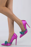 namcoverse Contrast Color Pointed Toe Bow Pumps