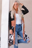 namcoverse Cow Print Patchwork Open Front Cardigan