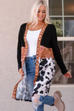 namcoverse Cow Print Patchwork Open Front Cardigan