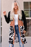 namcoverse Cow Print Patchwork Open Front Cardigan