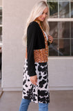 namcoverse Cow Print Patchwork Open Front Cardigan