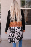 namcoverse Cow Print Patchwork Open Front Cardigan