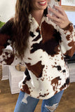 namcoverse Cow Print Zipper Front Plush Tops