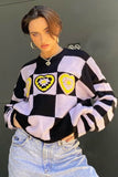 namcoverse Crew Neck Checker Crochet Sweater