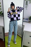 namcoverse Crew Neck Checker Crochet Sweater