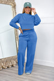 namcoverse Crew Neck Crop Top Wide Leg Long Pants Suits