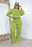 namcoverse Crew Neck Crop Top Wide Leg Long Pants Suits