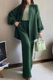 namcoverse Button Up Bell Sleeve Wide Leg Pants Two-Piece Set