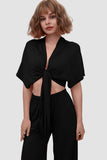 namcoverse Deep V-neck Top & Elastic Wide Leg Pants