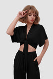 namcoverse Deep V-neck Top & Elastic Wide Leg Pants