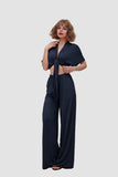 namcoverse Deep V-neck Top & Elastic Wide Leg Pants