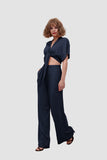 namcoverse Deep V-neck Top & Elastic Wide Leg Pants