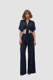 namcoverse Deep V-neck Top & Elastic Wide Leg Pants