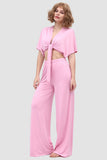 namcoverse Deep V-neck Top & Elastic Wide Leg Pants