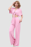 namcoverse Deep V-neck Top & Elastic Wide Leg Pants