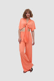 namcoverse Deep V-neck Top & Elastic Wide Leg Pants