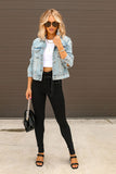 namcoverse Distressed Washed Denim Crop Jacket