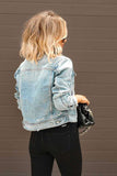 namcoverse Distressed Washed Denim Crop Jacket