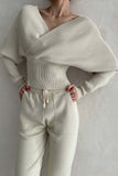 namcoverse Dolman Sleeves Off Shoulder Ribbed Knit Sweater Pants Suits