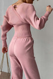 namcoverse Dolman Sleeves Off Shoulder Ribbed Knit Sweater Pants Suits