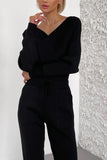 namcoverse Dolman Sleeves Off Shoulder Ribbed Knit Sweater Pants Suits