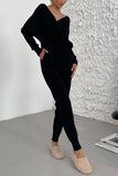 namcoverse Dolman Sleeves Off Shoulder Ribbed Knit Sweater Pants Suits