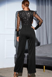 namcoverse Mesh Puff Sleeve Sequins Patchwork Jumpsuits