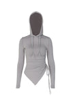 namcoverse Drawstring Irregular Hem Hoodie