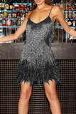 namcoverse Feather Sequin Tassel Cami Dress