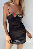 namcoverse Floral Embroidery Solid Color Cami Dress