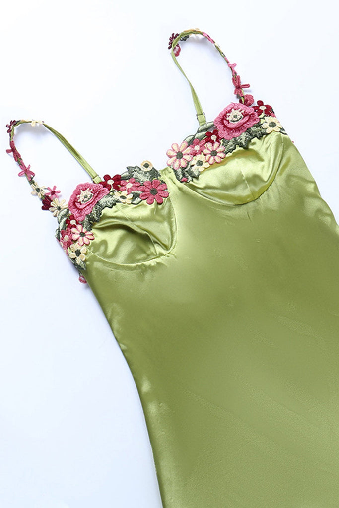 namcoverse Floral Embroidery Solid Color Cami Dress