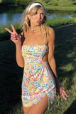 namcoverse Floral Print Cutout Split Cami Dress