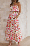 namcoverse Floral Print One Shoulder Crop Top Tiered Skirt Suits