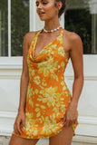 namcoverse Floral Print Tie-Back Yellow Dress