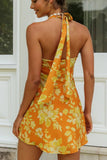 namcoverse Floral Print Tie-Back Yellow Dress