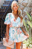 namcoverse Floral Print V Neck Flounces Rompers