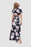 namcoverse V Neck Floral Printed Side Slit Two-Piece Dress