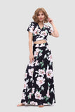 namcoverse V Neck Floral Printed Side Slit Two-Piece Dress