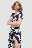 namcoverse V Neck Floral Printed Side Slit Two-Piece Dress