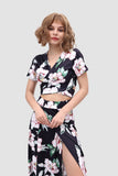 namcoverse V Neck Floral Printed Side Slit Two-Piece Dress