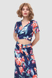 namcoverse V Neck Floral Printed Side Slit Two-Piece Dress