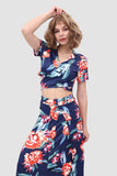 namcoverse V Neck Floral Printed Side Slit Two-Piece Dress