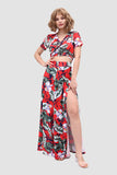 namcoverse V-neck Allover Floral Side Slit Two-Piece Dress